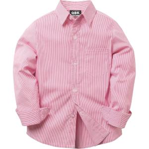 imageQBK Boys Long Sleeve Button Down Shirts Oxford Dress Shirt Boys Striped Shirt for 2T16 YearsBurgundy