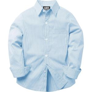 imageQBK Boys Long Sleeve Button Down Shirts Oxford Dress Shirt Boys Striped Shirt for 2T16 YearsLight Blue