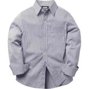 imageQBK Boys Long Sleeve Button Down Shirts Oxford Dress Shirt Boys Striped Shirt for 2T16 YearsNavy