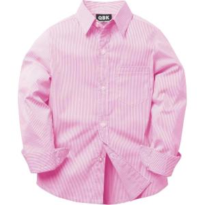 imageQBK Boys Long Sleeve Button Down Shirts Oxford Dress Shirt Boys Striped Shirt for 2T16 YearsPink