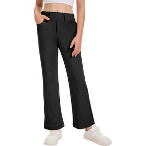 imageQBK Girls Flare Dress Pants Kids School Uniform Bell Bottoms with Elastic Waist for Teens Size 615 YearsBlack