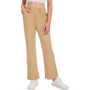 imageQBK Girls Flare Dress Pants Kids School Uniform Bell Bottoms with Elastic Waist for Teens Size 615 YearsKhaki