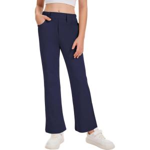 imageQBK Girls Flare Dress Pants Kids School Uniform Bell Bottoms with Elastic Waist for Teens Size 615 YearsNavy