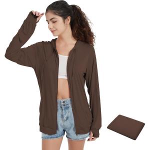 imageQBK Light Weight Zip Up Hoodie Thin Summer Jacket For WomenBrown