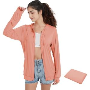 imageQBK Light Weight Zip Up Hoodie Thin Summer Jacket For WomenCoral