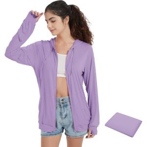 imageQBK Light Weight Zip Up Hoodie Thin Summer Jacket For WomenDenim