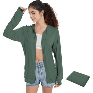 imageQBK Light Weight Zip Up Hoodie Thin Summer Jacket For WomenKelly Green