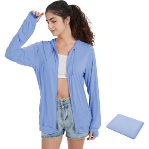 imageQBK Light Weight Zip Up Hoodie Thin Summer Jacket For WomenLavender Blue