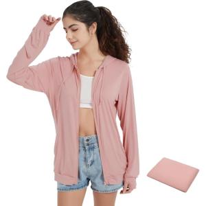 imageQBK Light Weight Zip Up Hoodie Thin Summer Jacket For WomenMauve Rose
