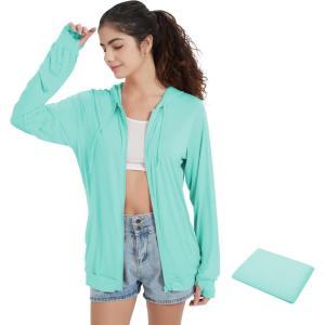 imageQBK Light Weight Zip Up Hoodie Thin Summer Jacket For WomenMint Green