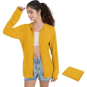 imageQBK Light Weight Zip Up Hoodie Thin Summer Jacket For WomenMustard