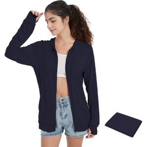 imageQBK Light Weight Zip Up Hoodie Thin Summer Jacket For WomenNavy