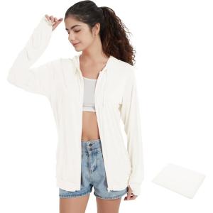 imageQBK Light Weight Zip Up Hoodie Thin Summer Jacket For WomenOffwhite