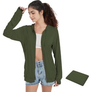 imageQBK Light Weight Zip Up Hoodie Thin Summer Jacket For WomenOlive Green