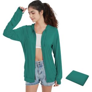 imageQBK Light Weight Zip Up Hoodie Thin Summer Jacket For WomenPeacock