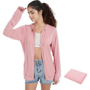 imageQBK Light Weight Zip Up Hoodie Thin Summer Jacket For WomenPink