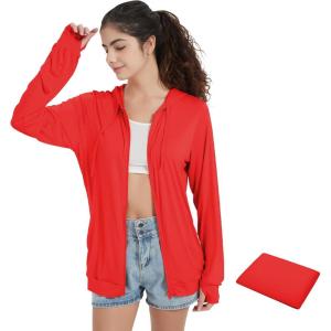 imageQBK Light Weight Zip Up Hoodie Thin Summer Jacket For WomenRed