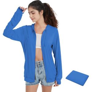 imageQBK Light Weight Zip Up Hoodie Thin Summer Jacket For WomenRoyal Blue