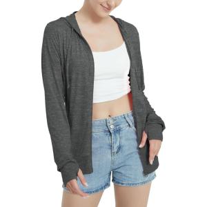 imageQBK Lightweight Zip Up Hoodies Thin Summer Jackets For WomenCharcoal