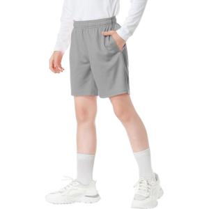 imageQBK Toddler to Youth Athletic Shorts for Boys and Girls Soccer Basketball SportsLight Gray
