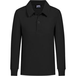 imageQBK Toddler to Youth Boys School Uniform Pique Polo Shirts Kids Long Sleeve Collared Golf ShirtBlack