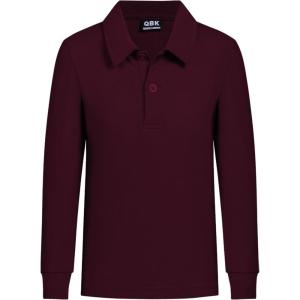 imageQBK Toddler to Youth Boys School Uniform Pique Polo Shirts Kids Long Sleeve Collared Golf ShirtBurgundy