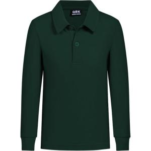 imageQBK Toddler to Youth Boys School Uniform Pique Polo Shirts Kids Long Sleeve Collared Golf ShirtHunter Green