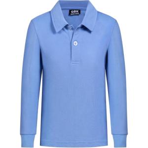 imageQBK Toddler to Youth Boys School Uniform Pique Polo Shirts Kids Long Sleeve Collared Golf ShirtLight Blue