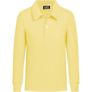imageQBK Toddler to Youth Boys School Uniform Pique Polo Shirts Kids Long Sleeve Collared Golf ShirtLight Yellow