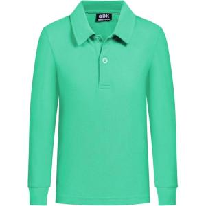 imageQBK Toddler to Youth Boys School Uniform Pique Polo Shirts Kids Long Sleeve Collared Golf ShirtMint Green