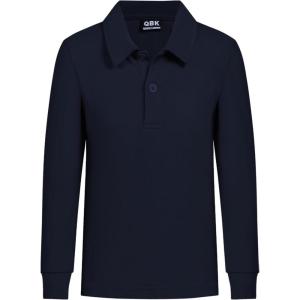 imageQBK Toddler to Youth Boys School Uniform Pique Polo Shirts Kids Long Sleeve Collared Golf ShirtNavy