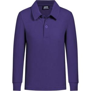 imageQBK Toddler to Youth Boys School Uniform Pique Polo Shirts Kids Long Sleeve Collared Golf ShirtPurple