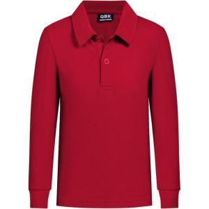 imageQBK Toddler to Youth Boys School Uniform Pique Polo Shirts Kids Long Sleeve Collared Golf ShirtRed