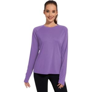 imageQBK Womens Neon T Shirt Long Sleeve TShirt Sun Protection UPF 50 for Hiking Fishing Workout Rash Guard and Athletic SportsPurple
