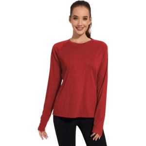 imageQBK Womens Neon T Shirt Long Sleeve TShirt Sun Protection UPF 50 for Hiking Fishing Workout Rash Guard and Athletic SportsRed