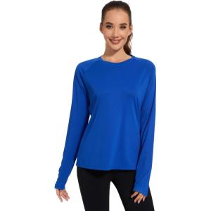 imageQBK Womens Neon T Shirt Long Sleeve TShirt Sun Protection UPF 50 for Hiking Fishing Workout Rash Guard and Athletic SportsRoyal Blue