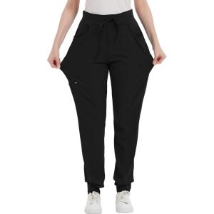 imageQBK Yoga Scrub Pant for Women 5 Pockets  Petite Tall Regular Jogger Scrubs Comfort Stretch Stain ResistantBlack