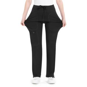 imageQBK Yoga Scrub Pants Women Mid Rise Yoga Work Pants Five Pocket Cargo Scrub PantBlack