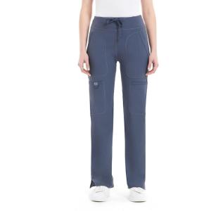imageQBK Yoga Scrub Pants Women Mid Rise Yoga Work Pants Five Pocket Cargo Scrub PantBluish Grey