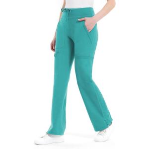 imageQBK Yoga Scrub Pants Women Mid Rise Yoga Work Pants Five Pocket Cargo Scrub PantGreen