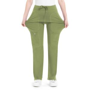 imageQBK Yoga Scrub Pants Women Mid Rise Yoga Work Pants Five Pocket Cargo Scrub PantOlive
