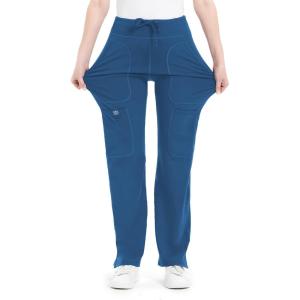 imageQBK Yoga Scrub Pants Women Mid Rise Yoga Work Pants Five Pocket Cargo Scrub PantRoyal Blue