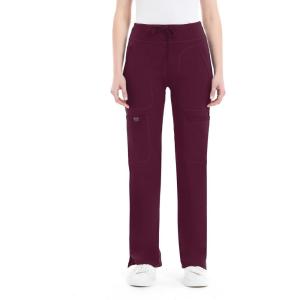 imageQBK Yoga Scrub Pants Women Mid Rise Yoga Work Pants Five Pocket Cargo Scrub PantWine Red