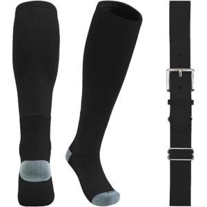 imageQBK Youth Baseball Socks ampamp Belt Combo Set for Kids 216 Years SoftballTee Ball Accessories 1 Pair  1 Belt UnisexBbaseball Socksblack