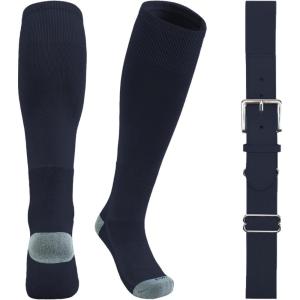 imageQBK Youth Baseball Socks ampamp Belt Combo Set for Kids 216 Years SoftballTee Ball Accessories 1 Pair  1 Belt UnisexCbaseball Socksnavy