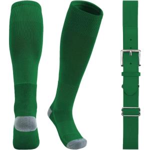 imageQBK Youth Baseball Socks ampamp Belt Combo Set for Kids 216 Years SoftballTee Ball Accessories 1 Pair  1 Belt UnisexFbaseball Socksgreen