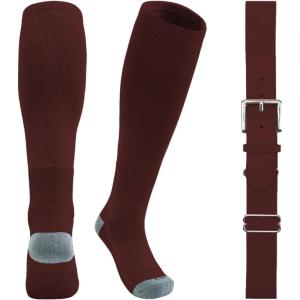 imageQBK Youth Baseball Socks ampamp Belt Combo Set for Kids 216 Years SoftballTee Ball Accessories 1 Pair  1 Belt UnisexJbaseball Socksmaroon