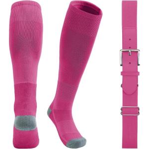 imageQBK Youth Baseball Socks ampamp Belt Combo Set for Kids 216 Years SoftballTee Ball Accessories 1 Pair  1 Belt UnisexJsoftbal Socksroseo