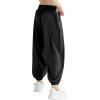 imageQBK 3T14Years Girls Summer Lightweight Baggy Joggers with PocketsWide Leg Sweatpants Cinched Bottom Hip Hop Dance PantsBlack