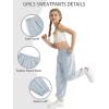 imageQBK 3T14Years Girls Summer Lightweight Baggy Joggers with PocketsWide Leg Sweatpants Cinched Bottom Hip Hop Dance PantsLight Blue